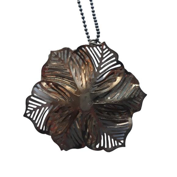 Vintage Necklace Glitter Flower on Microbead Chain - Picture 2 of 6